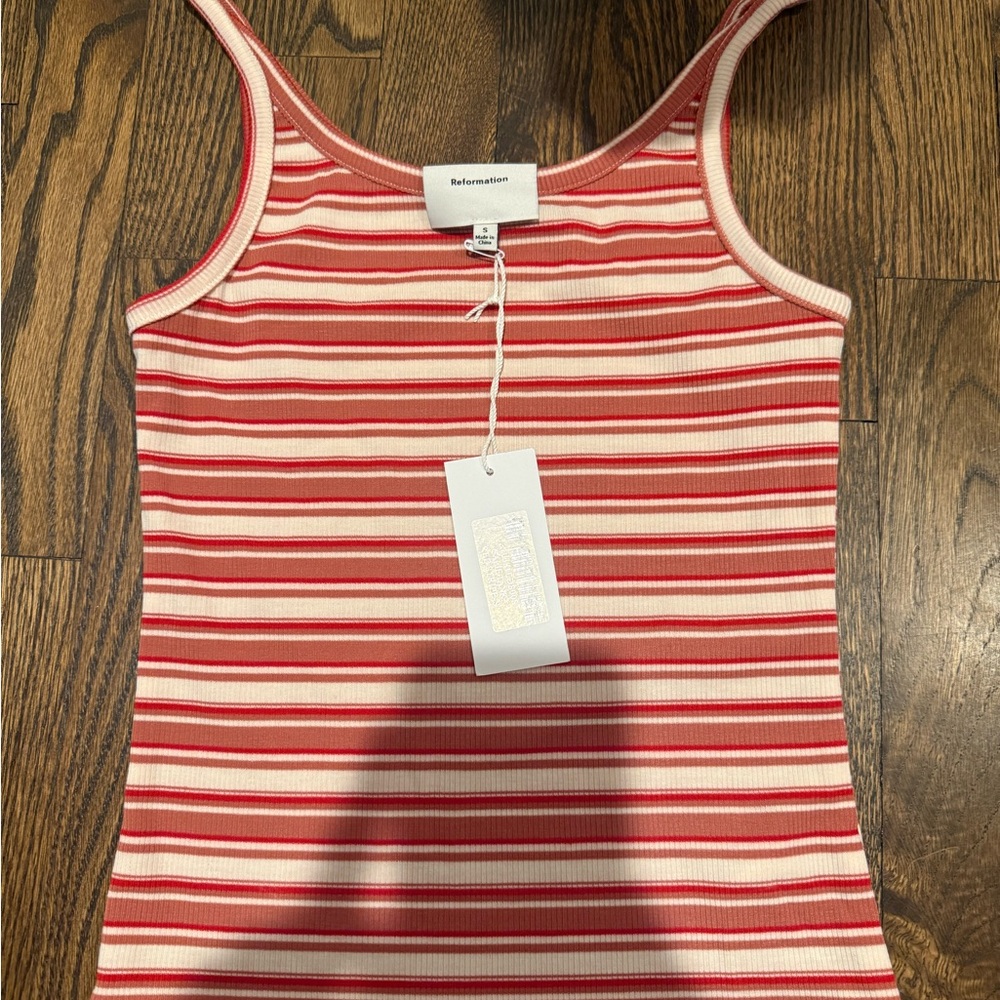 Reformation Red and Pink Striped Tank Top